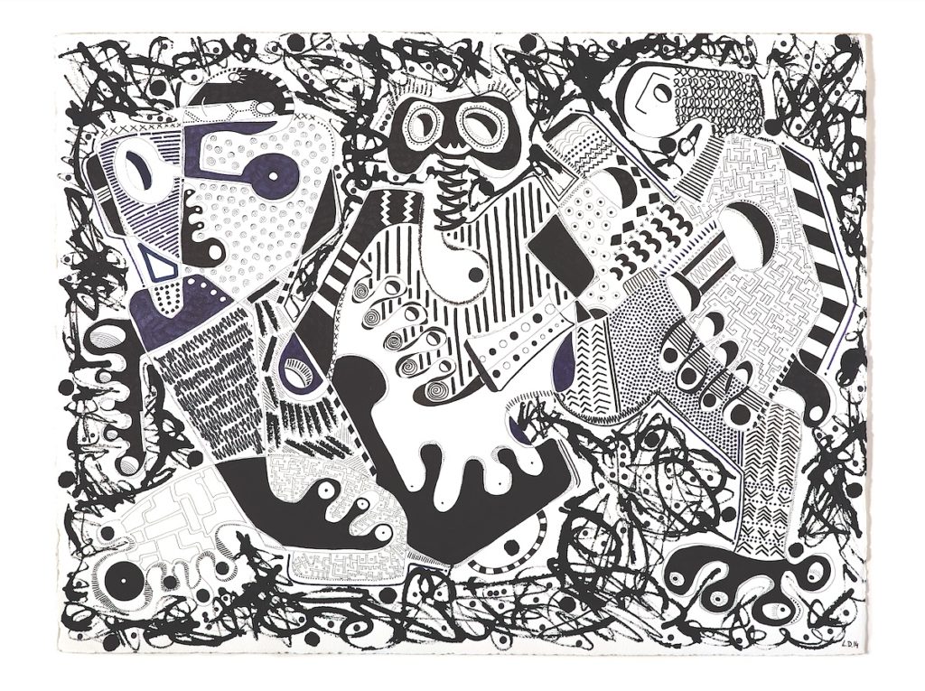 Trio, feutre noir sur papier, 50x70cm, 2014