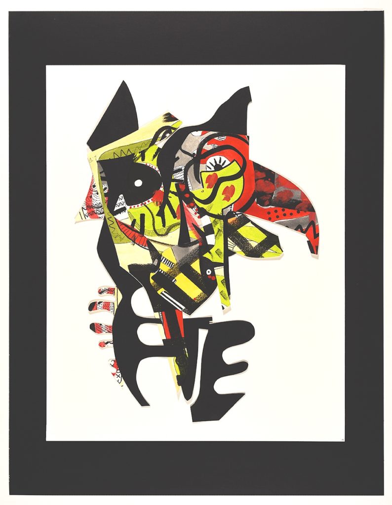 Collage Catwoman, papiers peints découpés, 60x80cm, 2022