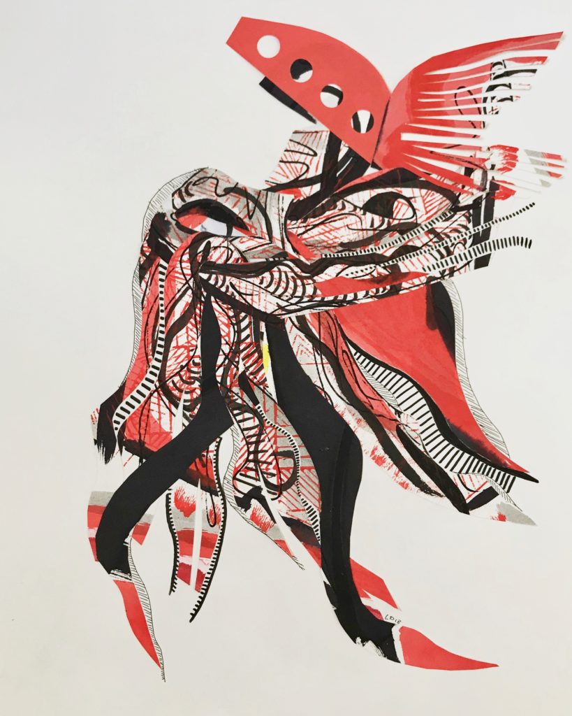 Peau d'âne - papiers unis et peints découpés - crayons et feutres - 50 x 38 cm - 2018