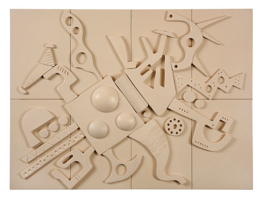 Utopie, Céramique patinée en bas relief de 8 panneaux - 80x60cm, 2025